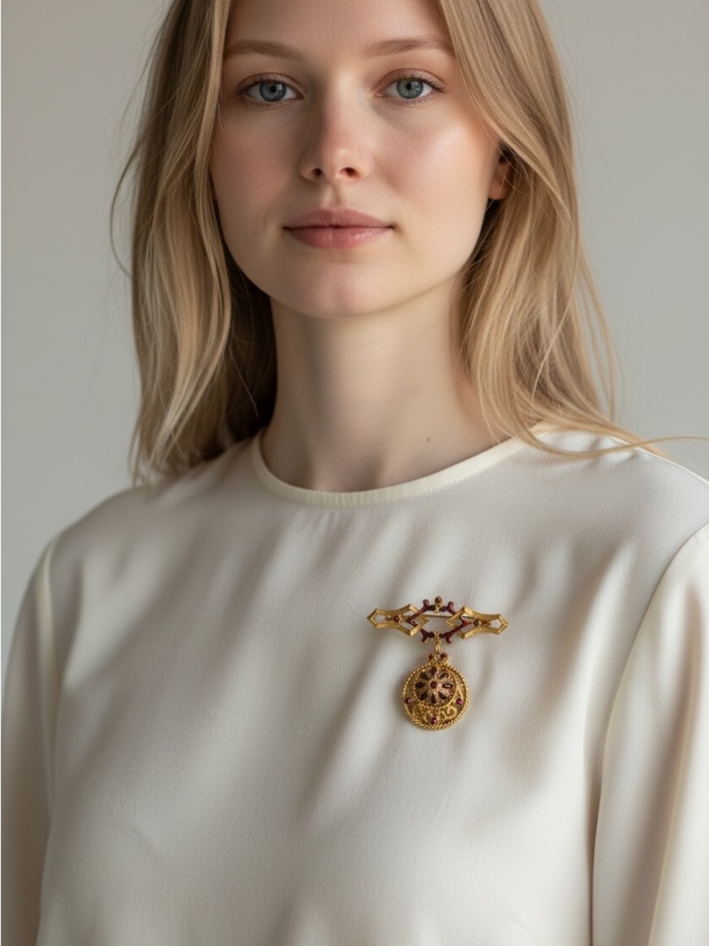 10/7 Gold and Red Decorative Drop Brooch - Women Jewelry